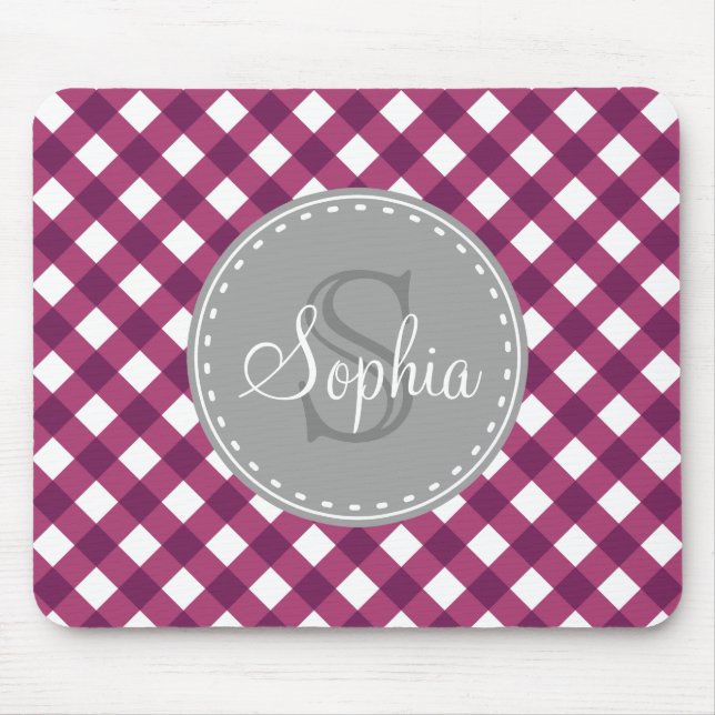Lila White Gingham Play Mönster Monogram Musmatta (Framsidan)