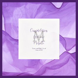 Lila White Grått Monogrammed Studentfest Pappersservett