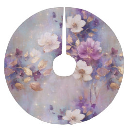 Lila White Guld Flowers Julgransmatta Borstad Polyester