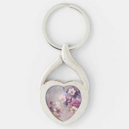 Lila White Guld Flowers Twisted Heart Silverfärgad Nyckelring