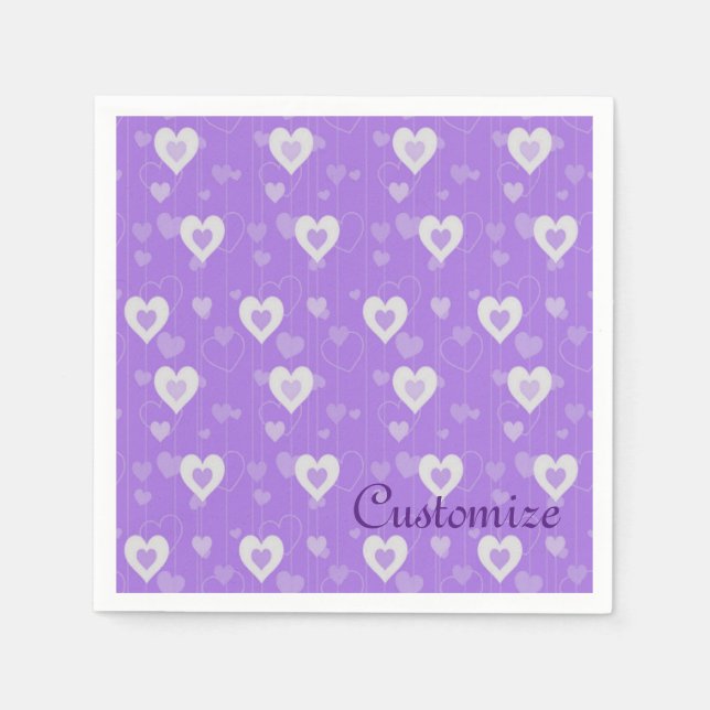 Lila & White Hearts Mönster Napkins Pappersservett (Framsidan)