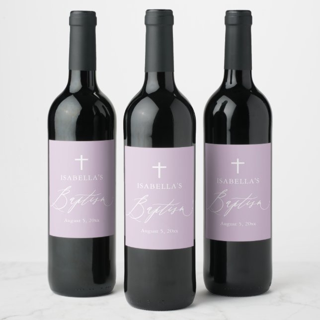 Lila White Kor Girl Baptism Vin Label Vinflaska Etikett (Flaskor)