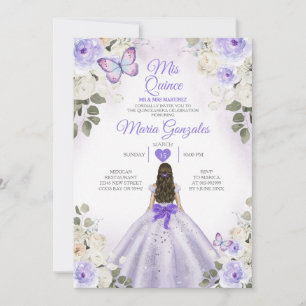 Lila & White Mis Quince 15 Anos Silver Krona Inbjudningar