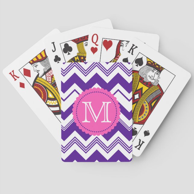 Lila White Monogram Chevron Mönster Kortlek (Baksidan)