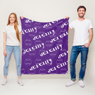 Lila & White Novelty Baseball Fleece Blanket