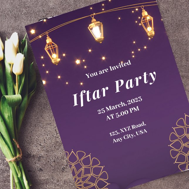 Lila White och Guld Modern Iftar Party Inbjudningar (Skapare uppladdad)