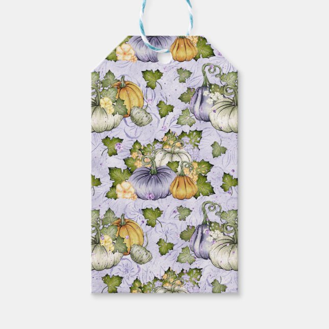 LILA WHITE ORANGE FALLER ÖPPNA PUMPKINER PRESENTETIKETT (Framsidan)