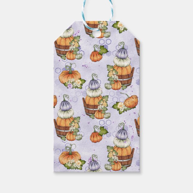 LILA WHITE ORANGE FALLER ÖPPNA PUMPKINER PRESENTETIKETT (Framsidan)