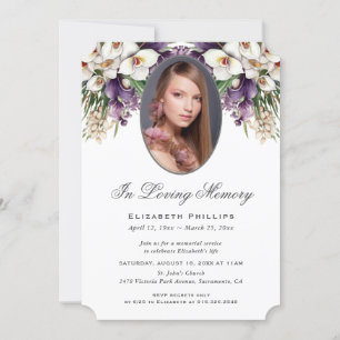 Lila White Orchid Photo Funeral in Loving Memory Inbjudningar