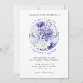 Lila White Peonies Poppies Typography Bröllop Inbjudningar