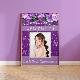 Lila White Quinceañera Photo Pearls Välkommen Poster