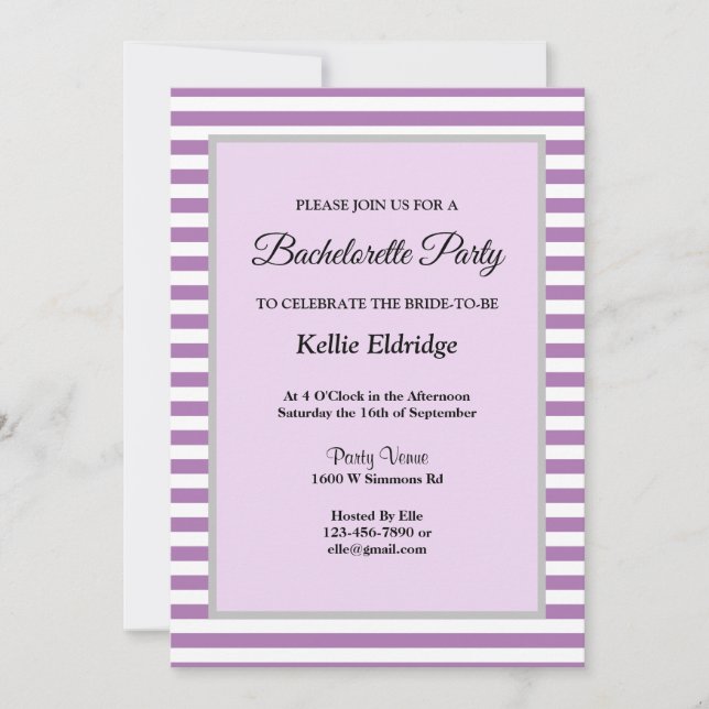 Lila/White Rand Framed Bachelorette Party Inbjudningar (Framsida)