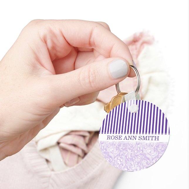 Lila-White Rand ・ Swirly Wave Mönster ・ Anpassning Nyckelring (Skapare uppladdad)