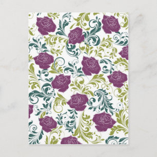 Lila & White Retro Stil Ro Mönster Monogram Vykort