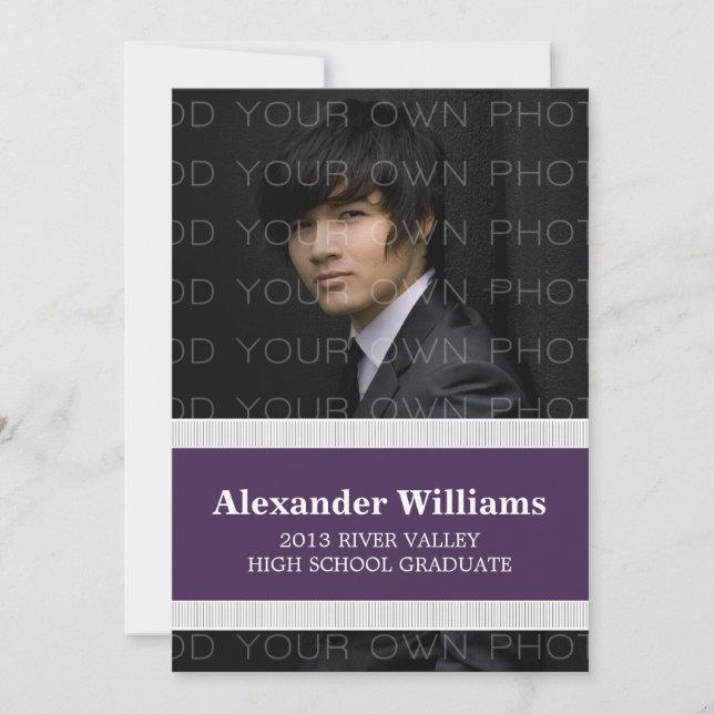 Lila/White School Färg Rand Grad Inbjudan (Framsida)