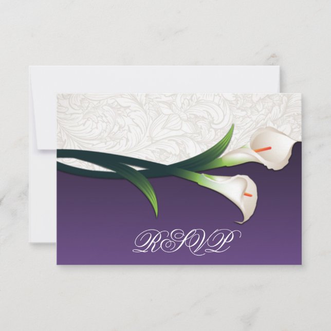 Lila, White Silver Calla Lily Bröllop OSA Cards Kort (Framsida)
