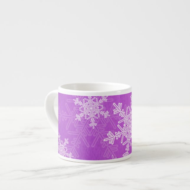 Lila White Snöflingor - minimalistisk jul Espressomugg (Framsida vänster)