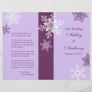 Lila White Snöflingor Winter Wedding Programme