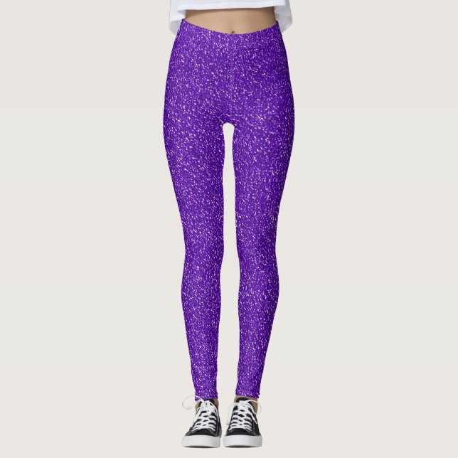 Lila White Sparkles Glitter Se Leggings (Framsida)
