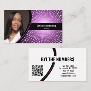 Lila White Spiral Numbers Anpassningsbar Foto QR-k Visitkort
