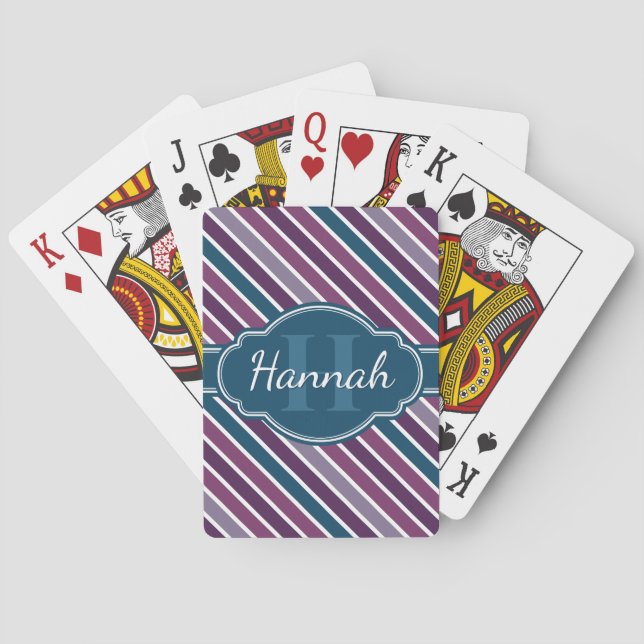 Lila White Teal Bold Rand Mönster Monogram Casinokort (Baksidan)