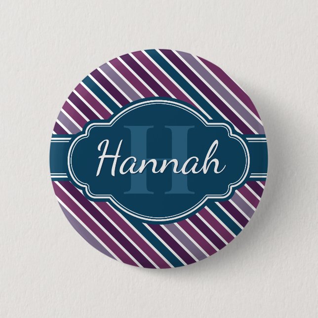 Lila White Teal Bold Rand Mönster Monogram Knapp (Framsida)
