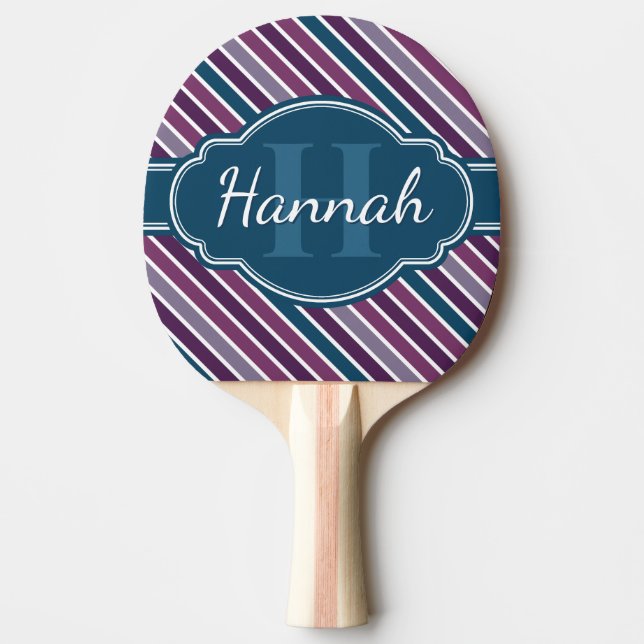 Lila White Teal Bold Rand Mönster Monogram Pingisracket (Framsidan)
