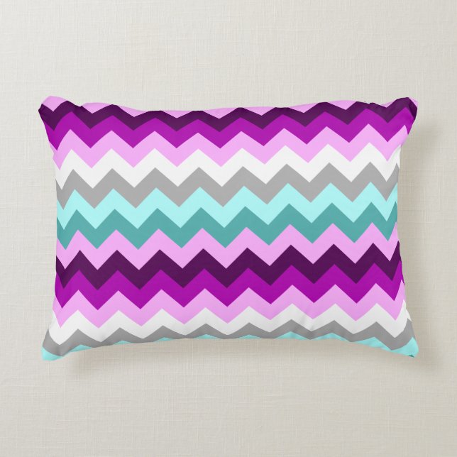Lila White Teal Chevrons accent Pillow Prydnadskudde (Framsidan)