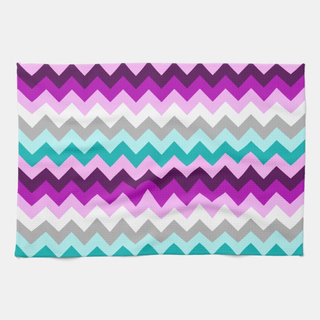 Lila White Teal Chevrons Kitchen Towel Kökshandduk (Horisontell)