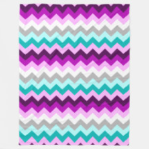Lila White Teal Chevrons Large Fleece Blanket