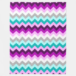 Lila White Teal Chevrons Large Fleece Blanket