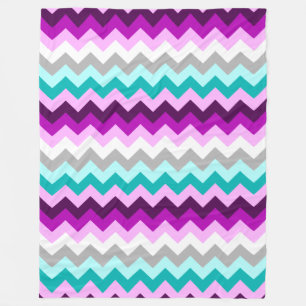 Lila White Teal Chevrons Large Fleece Blanket