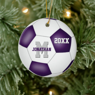 lila White team färger boys Flickor fotboll Julgransprydnad Keramik