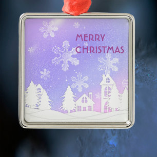 Lila White Translucent Snöflingor Snö House Julgransprydnad Metall