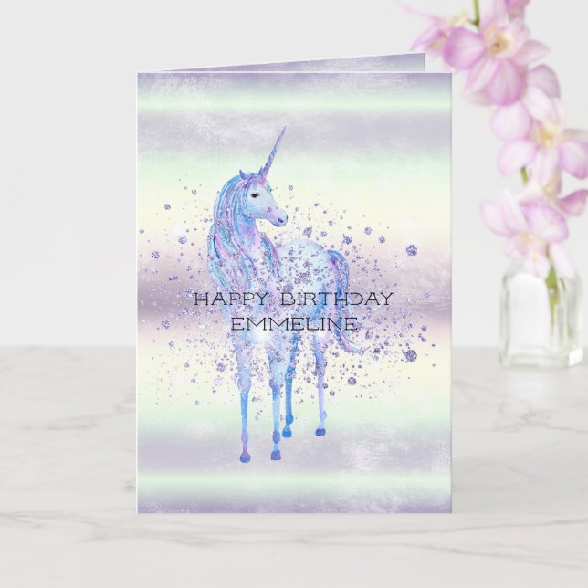 Lila White Unicorn Gnistra Glitter Dream Kort (Orkide)