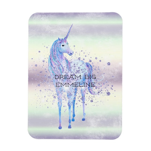 Lila White Unicorn Gnistra Glitter Dream Magnet (Vertikal)