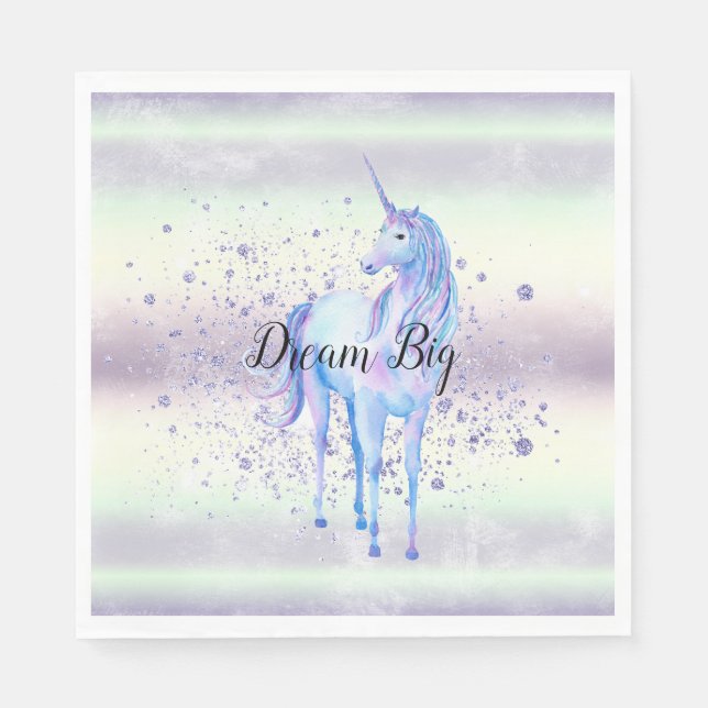 Lila White Unicorn Gnistra Glitter Dream Pappersservett (Framsidan)