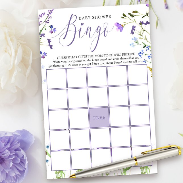 Lila WildblomBaby Shower Bingo Game (Bingo Game Card from my Purple Wildflower Collection.)