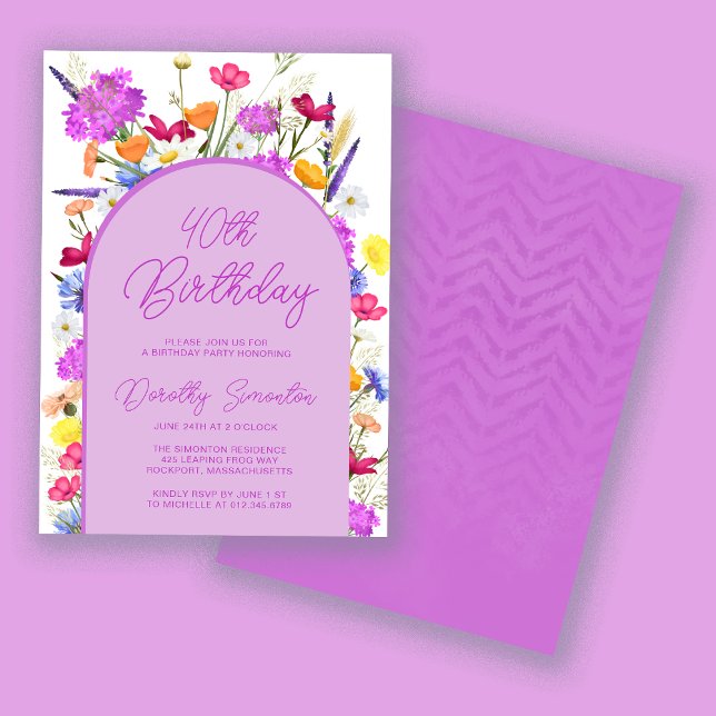 Lila WildblomBoho 40:e födelsedagen Party Inbjudningar (Skapare uppladdad)