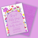 Lila WildblomBoho 40:e födelsedagsdelen Inbjudningar<br><div class="desc">En lila Boho-båge omger din 40:e födelsedag i party. Färga vilda blommor gör att blommigten trycks in i lila, orangens gult och rött. Modern manus i lila lägger också till en trendig vibe som också är feminin. Baksidan är djup lila med en subtil vattenfärgschevron mönster. Det här objektet koordinerar med...</div>