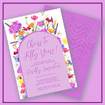 Lila WildblomBoho Arch 50:e Födelsedagsfesten Inbjudningar<br><div class="desc">En lila Boho-båge omger din 50:e Födelsedagsfest-information. Färga vilda blommor gör att blommigten trycks in i lila, orangens gult och rött. Modern manus i lila lägger också till en trendig vibe som också är feminin. Baksidan är djup lila med en subtil vattenfärgschevron mönster. Det här objektet koordinerar med den Söt...</div>