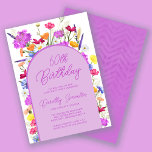Lila WildblomBoho Arch 60:e Födelsedagsfesten Inbjudningar<br><div class="desc">En lila Boho-båge omger din 60:e Födelsedagsfest-information. Färga vilda blommor gör att blommigten trycks in i lila, orangens gult och rött. Modern manus i lila lägger också till en trendig vibe som också är feminin. Baksidan är djup lila med en subtil vattenfärgschevron mönster. Det här objektet koordinerar med den Söt...</div>