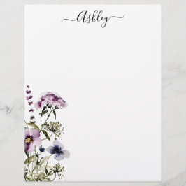 Lila WildblomBouquet Watercolor Blommigt Brevhuvud
