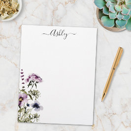 Lila WildblomBouquet Watercolor Blommigt Brevhuvud