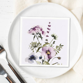 Lila WildblomBouquet Watercolor Blommigt Pappersservett