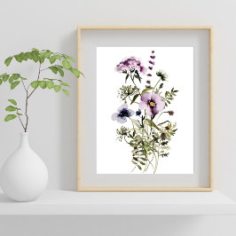 Lila WildblomBouquet Watercolor Blommigt Poster