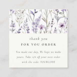 Lila WildblomButterfly Tack for order Fyrkantigt Visitkort