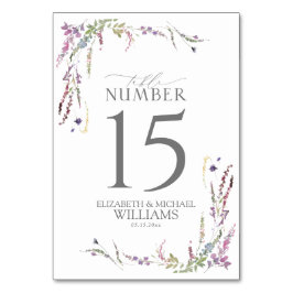 Lila Wildblomcalligraphy Bröllop Bordsnummer