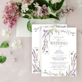Lila Wildblomcalligraphy Bröllop Inbjudningar