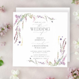Lila Wildblomcalligraphy Bröllop Inbjudningar